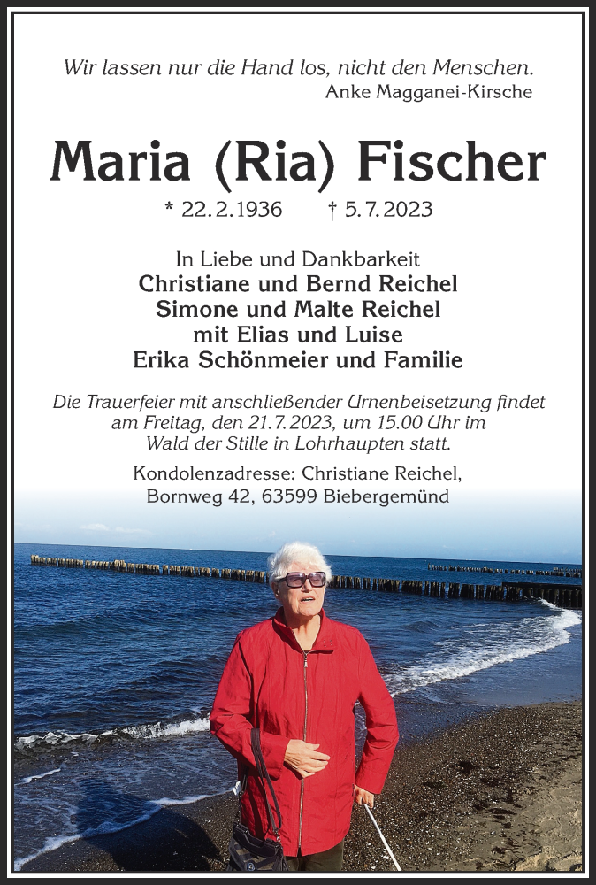  Traueranzeige für Maria Fischer vom 15.07.2023 aus Gelnhäuser Neue Zeitung