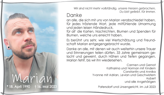 Traueranzeige von Marian  von Gelnhäuser Neue Zeitung