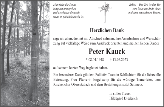 Traueranzeige von Peter Kauck von Gelnhäuser Neue Zeitung