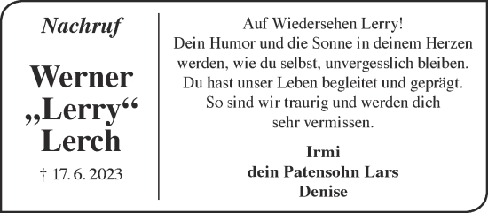 Traueranzeige von Werner Lerch von Gelnhäuser Neue Zeitung
