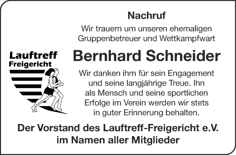  Traueranzeige für Bernhard Schneider vom 26.08.2023 aus Gelnhäuser Neue Zeitung