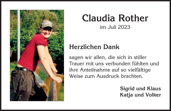 Traueranzeige von Claudia Rother von Gelnhäuser Neue Zeitung