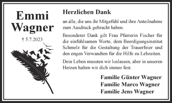 Traueranzeige von Emmi Wagner von Gelnhäuser Neue Zeitung