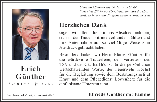 Traueranzeige von Erich Günther von Gelnhäuser Neue Zeitung
