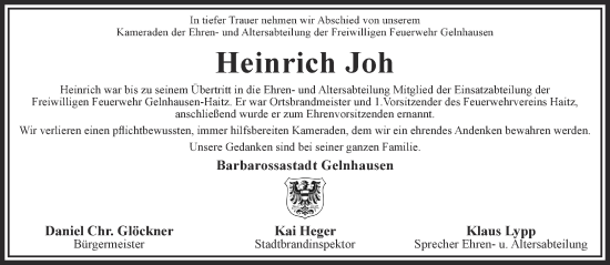 Traueranzeige von Heinrich Joh von Mittelhessen-Bote