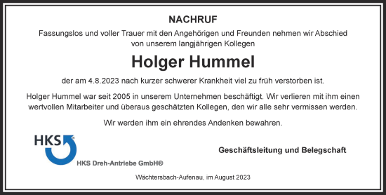 Traueranzeige von Holger Hummel von Gelnhäuser Neue Zeitung