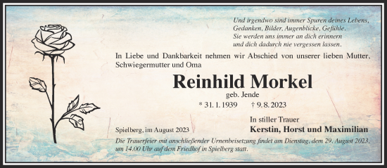 Traueranzeige von Reinhild Morkel von Mittelhessen-Bote