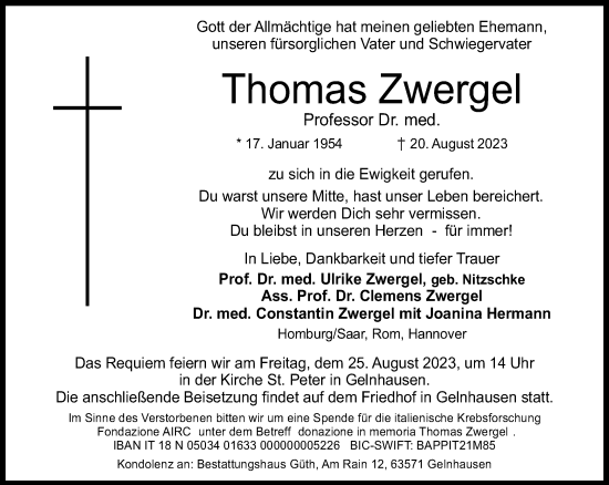 Traueranzeige von Thomas Zwergel von Gelnhäuser Neue Zeitung