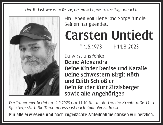 Traueranzeige von Carsten Untiedt von Mittelhessen-Bote