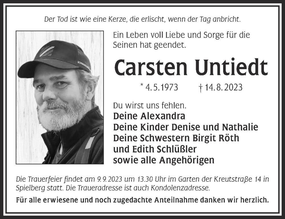  Traueranzeige für Carsten Untiedt vom 02.09.2023 aus Gelnhäuser Neue Zeitung