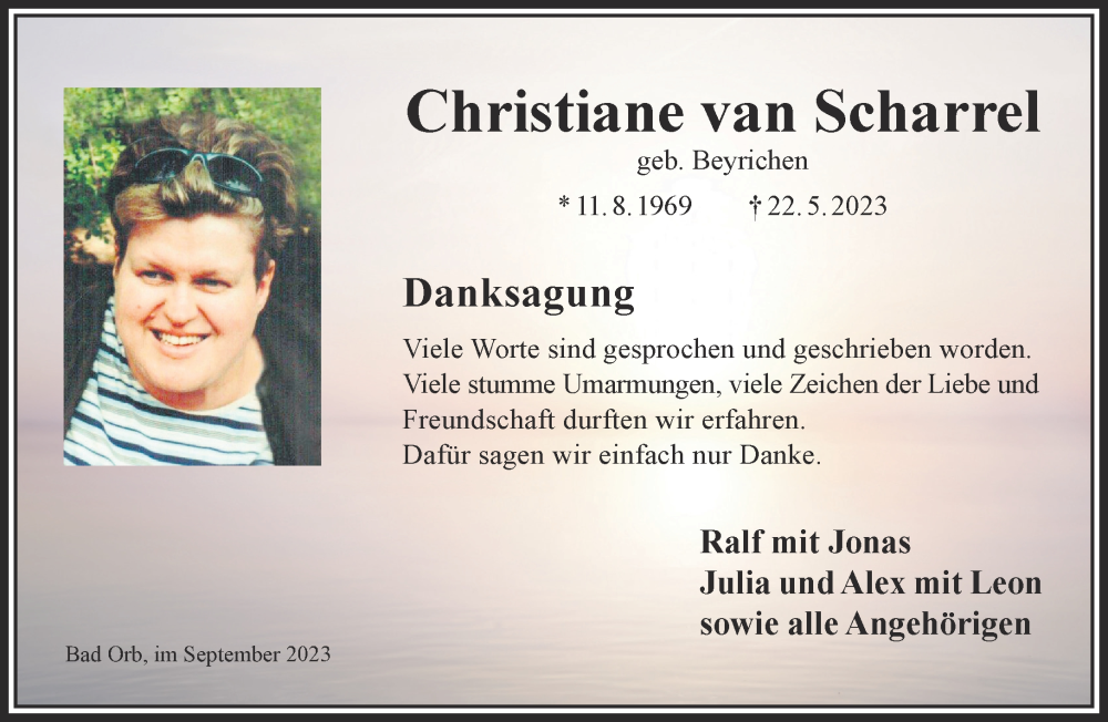  Traueranzeige für Christiane van Scharrel vom 02.09.2023 aus Gelnhäuser Neue Zeitung
