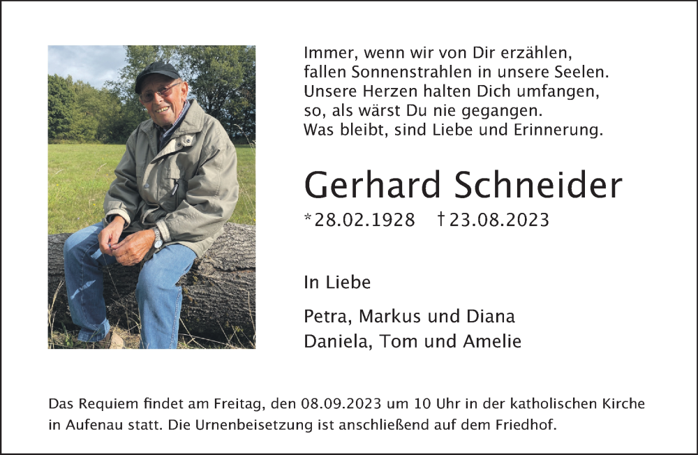  Traueranzeige für Gerhard Schneider vom 02.09.2023 aus Gelnhäuser Neue Zeitung