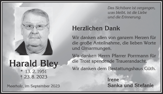 Traueranzeige von Harald Bley von Gelnhäuser Neue Zeitung