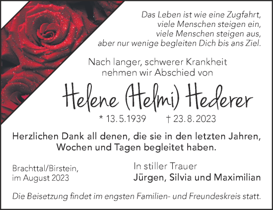 Traueranzeige von Helene Hederer von Mittelhessen-Bote