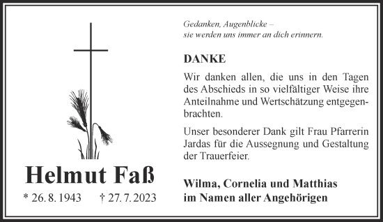 Traueranzeige von Helmut Faß von Gelnhäuser Neue Zeitung