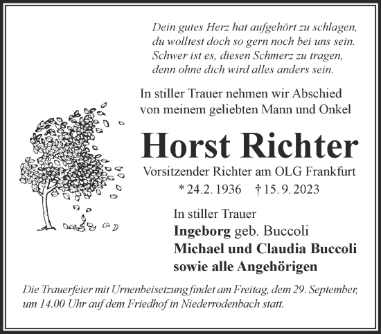 Traueranzeige von Horst Richter von Gelnhäuser Neue Zeitung