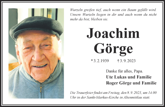 Traueranzeige von Joachim Görge von Gelnhäuser Neue Zeitung