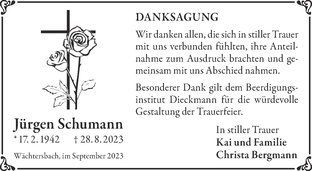  Traueranzeige für Jürgen Schumann vom 30.09.2023 aus Gelnhäuser Neue Zeitung
