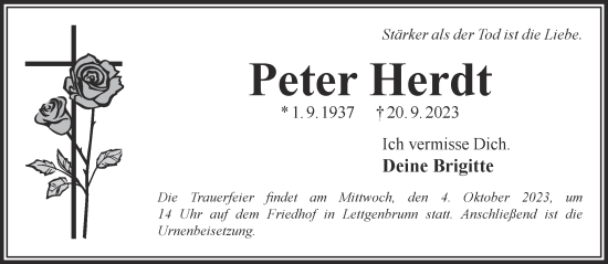 Traueranzeige von Peter Herdt von Gelnhäuser Neue Zeitung