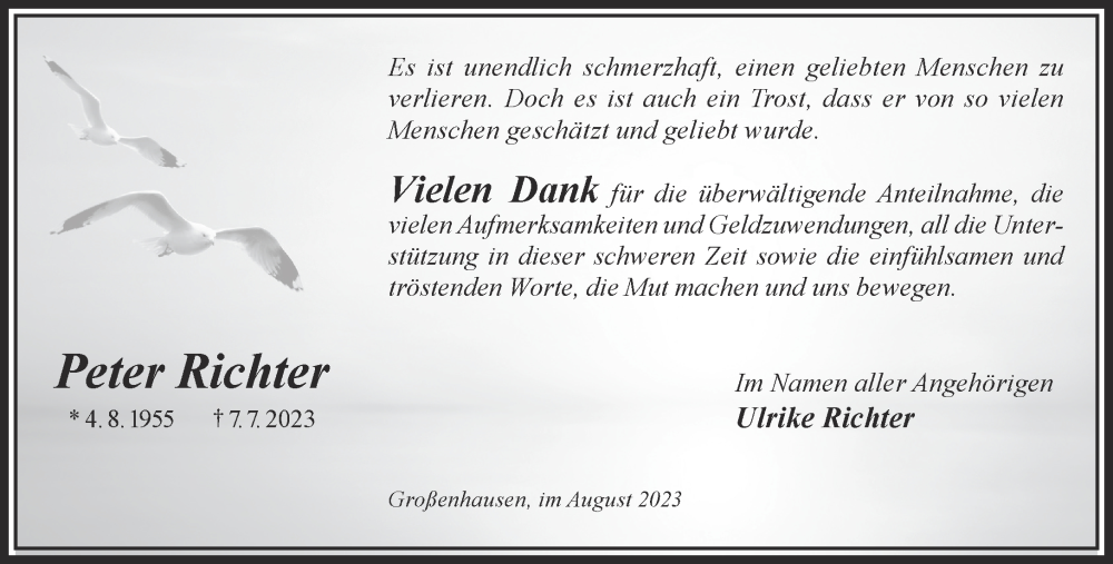  Traueranzeige für Peter Richter vom 02.09.2023 aus Gelnhäuser Neue Zeitung