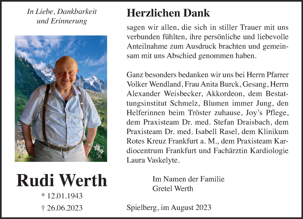  Traueranzeige für Rudi Werth vom 02.09.2023 aus Gelnhäuser Neue Zeitung