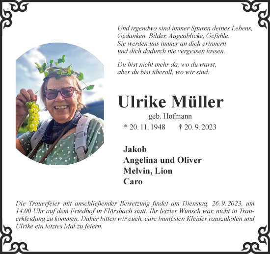 Traueranzeige von Ulrike Müller von Gelnhäuser Neue Zeitung
