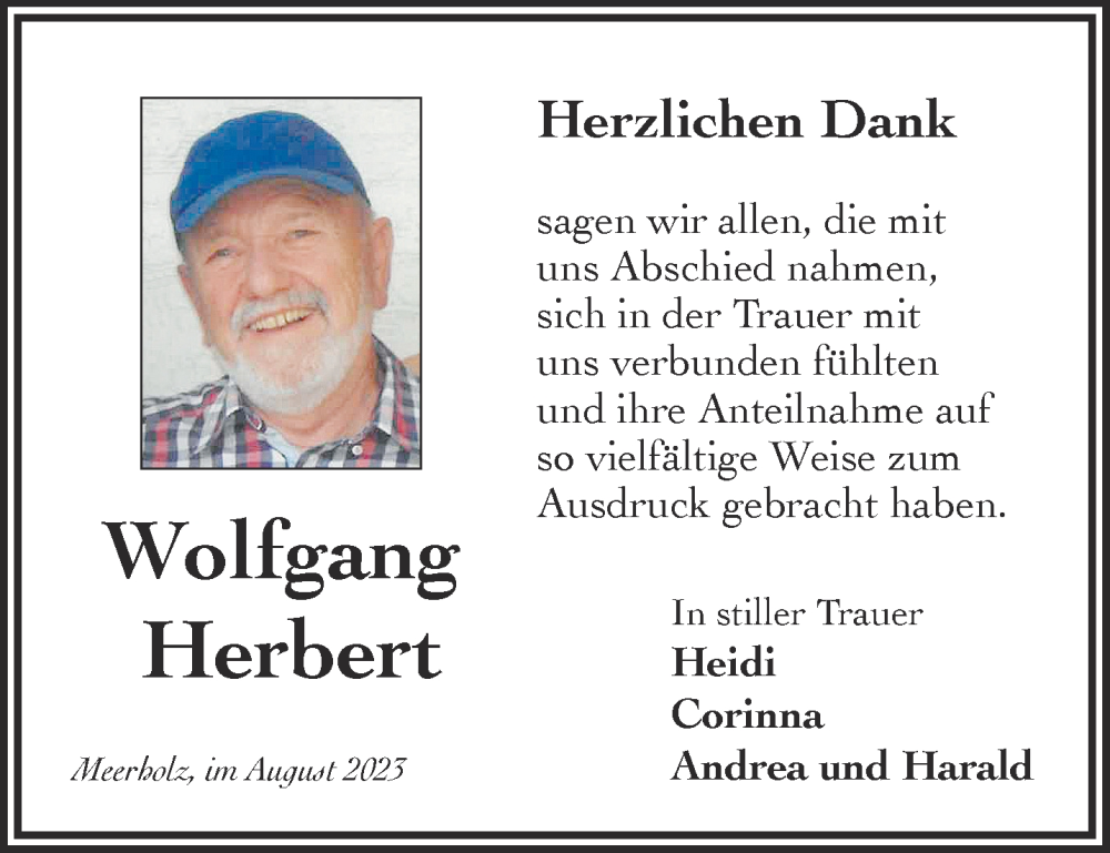  Traueranzeige für Wolfgang Herbert vom 02.09.2023 aus Gelnhäuser Neue Zeitung
