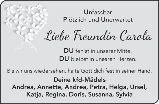 Traueranzeige von Carola  von Gelnhäuser Neue Zeitung