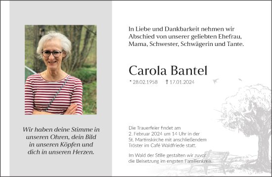Traueranzeige von Carola Bantel von Gelnhäuser Neue Zeitung