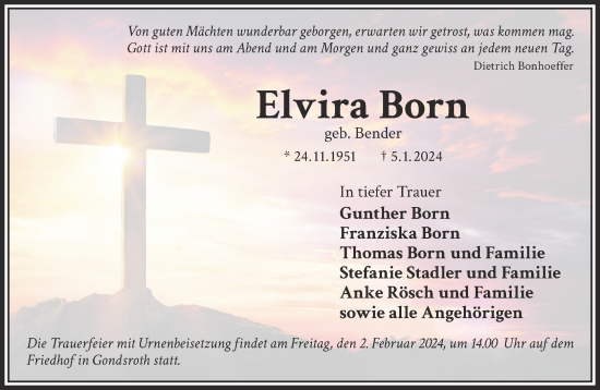 Traueranzeige von Elvira Born von Gelnhäuser Neue Zeitung