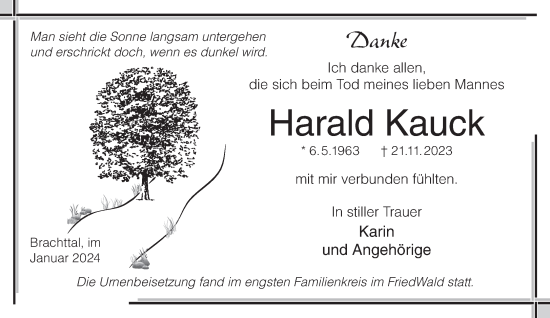 Traueranzeige von Harald Kauck von Gelnhäuser Neue Zeitung