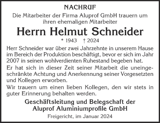 Traueranzeige von Helmut Schneider von Gelnhäuser Neue Zeitung
