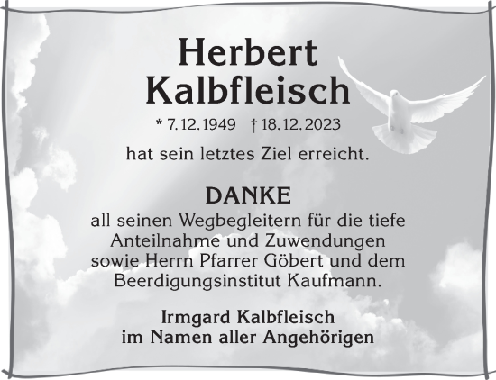 Traueranzeige von Herbert Kalbfleisch von Gelnhäuser Neue Zeitung