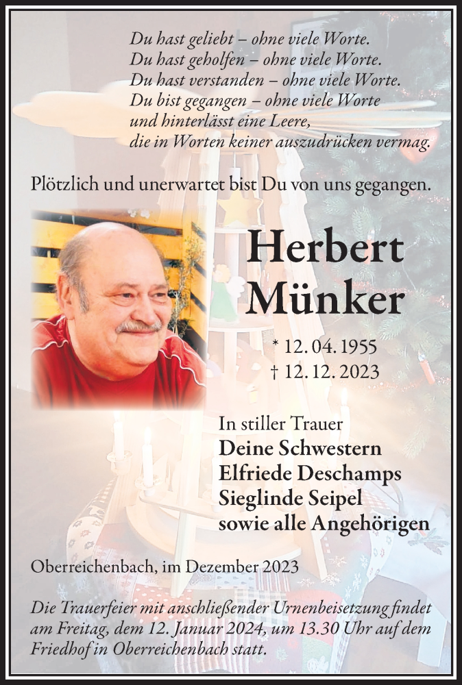  Traueranzeige für Herbert Münker vom 06.01.2024 aus Gelnhäuser Neue Zeitung