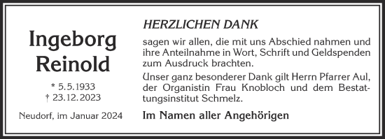 Traueranzeige von Ingeborg Reinold von Gelnhäuser Neue Zeitung