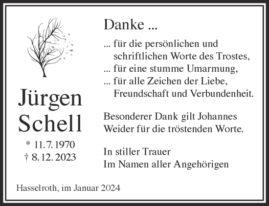 Traueranzeige von Jürgen Schell von Gelnhäuser Neue Zeitung