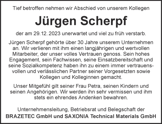 Traueranzeige von Jürgen Scherpf von Gelnhäuser Neue Zeitung