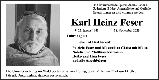 Traueranzeige von Karl Heinz Feser von Gelnhäuser Neue Zeitung