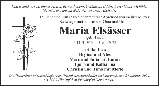 Traueranzeige von Maria Elsässer von Gelnhäuser Neue Zeitung