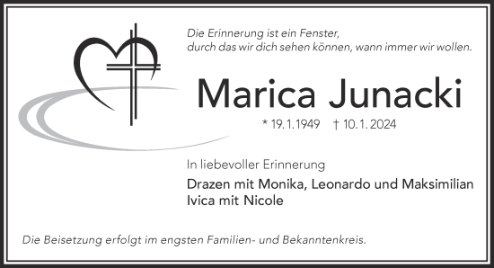 Traueranzeige von Marica Junacki von Gelnhäuser Neue Zeitung