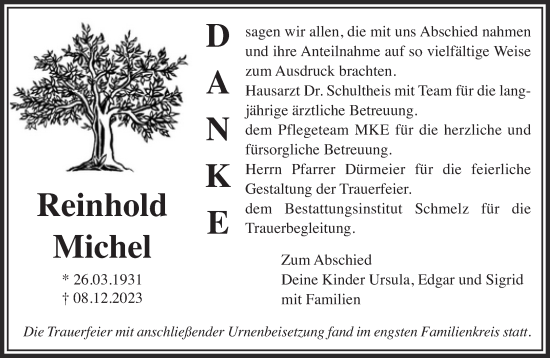 Traueranzeige von Reinhold Michel von Gelnhäuser Neue Zeitung