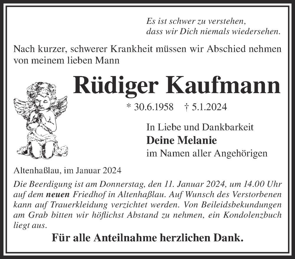 Traueranzeige für Rüdiger Kaufmann vom 09.01.2024 aus Gelnhäuser Neue Zeitung