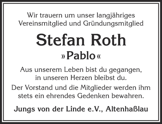 Traueranzeige von Stefan Roth von Gelnhäuser Neue Zeitung