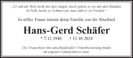 Traueranzeige von Hans-Gerd Schäfer von Gelnhäuser Neue Zeitung