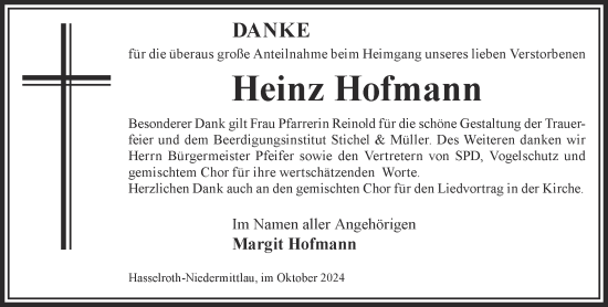 Traueranzeige von Heinz Hofmann von Mittelhessen-Bote