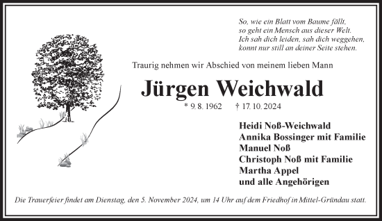 Traueranzeige von Jürgen Weichwald von Gelnhäuser Neue Zeitung