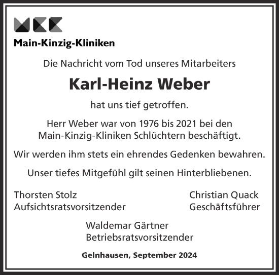 Traueranzeige von Karl-Heinz Weber von Mittelhessen-Bote
