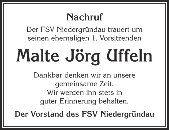 Traueranzeige von Malte Jörg Uffeln von Mittelhessen-Bote