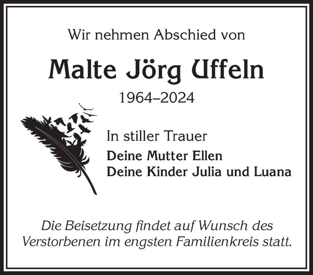  Traueranzeige für Malte Jörg Uffeln vom 12.10.2024 aus Mittelhessen-Bote