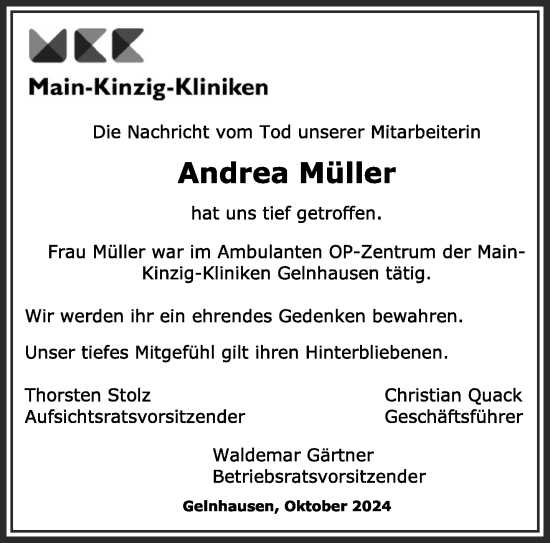 Traueranzeige von Andrea Müller von Mittelhessen-Bote